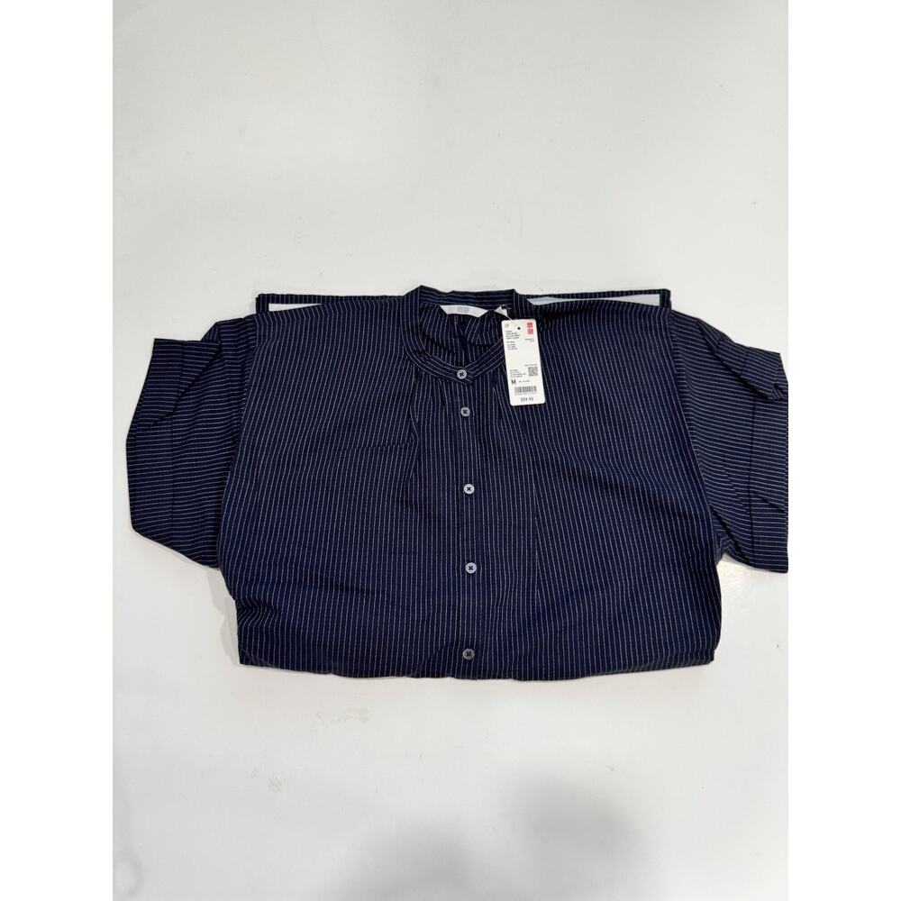 UNIQLO Linen Blend Relaxed Dress Short Sleeve Navy Striped pattern Medium